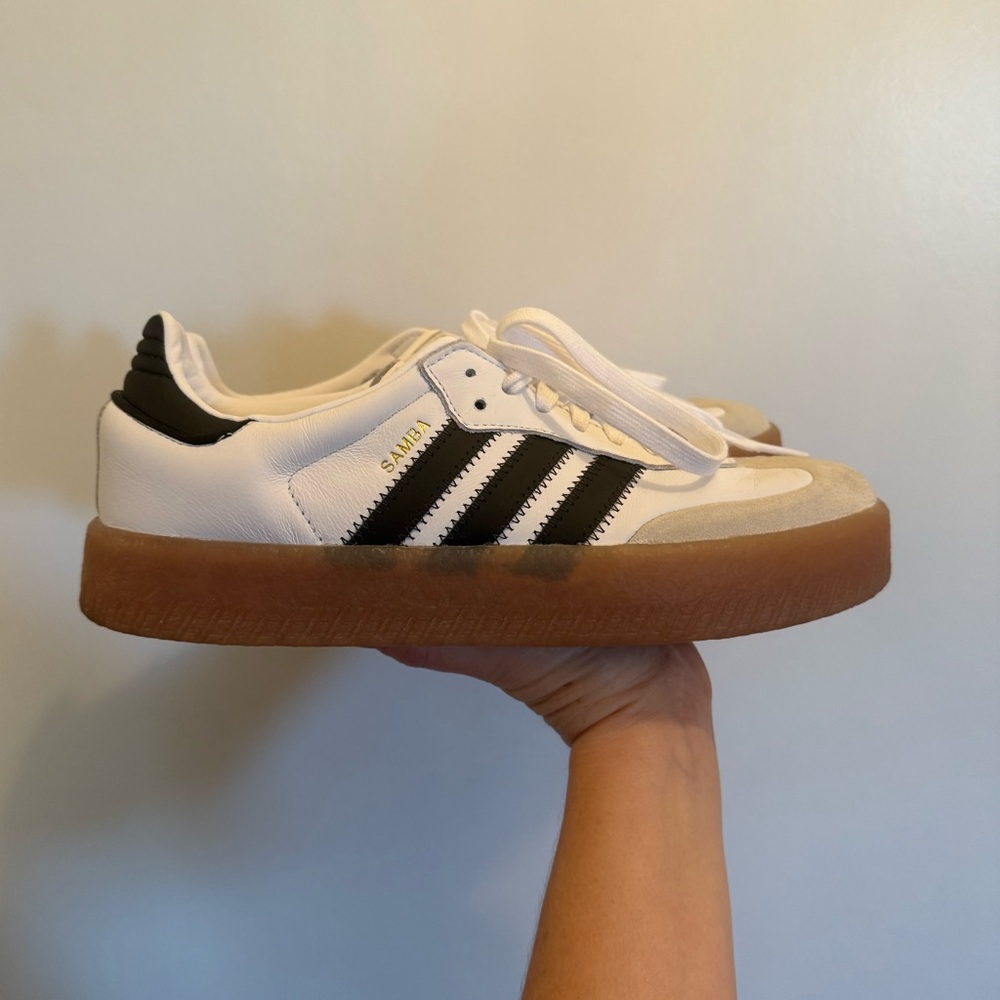 Adidas Samba White and Black Trainers with Gum Sole